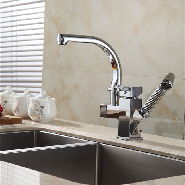 chrome promotion whole kitchen pull out and swivel faucet mixer tap vanity faucet kitchen faucet hj-8019
