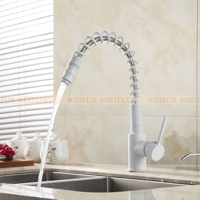 fashion single lever classic pull out sping white kitchen faucets, mixers taps and cold sink kitchen gyd-7004w
