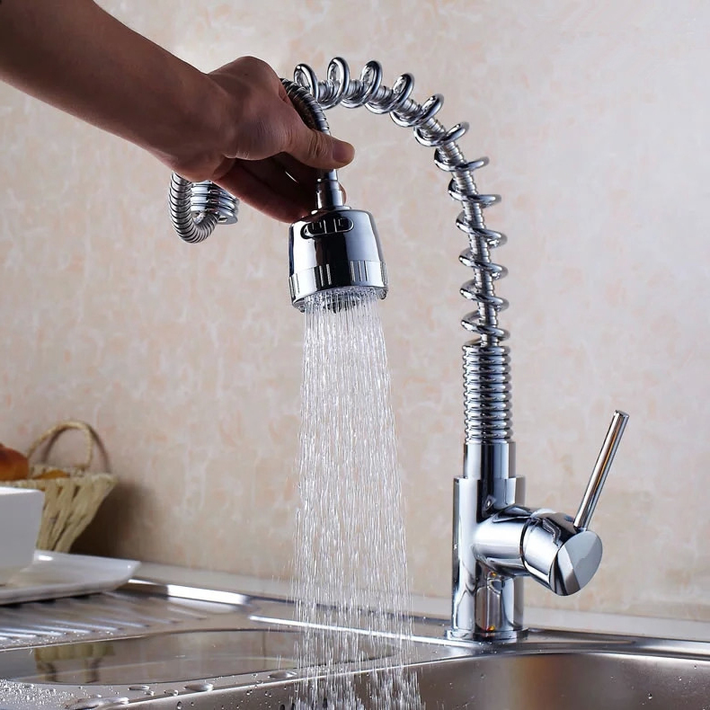 pull out and down faucet chrome swivel kitchen sink mixer vessel tap spray kitchen faucet mixer tap faucet hj-8052