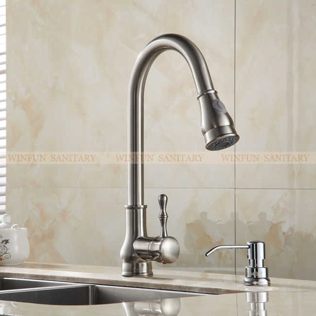whole and retail promotion new pull out brushed nickel pull out kitchen faucet sink mixer tap swivel spout gyd-7117