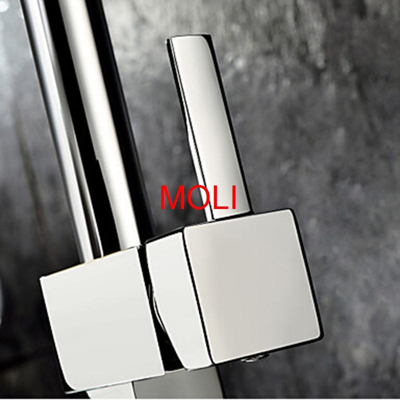 polished chrome finished soild brass kitchen faucet swivel 360 degree rotating pull down sink tap mixer