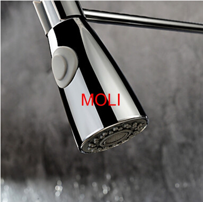 polished chrome finished soild brass kitchen faucet swivel 360 degree rotating pull down sink tap mixer