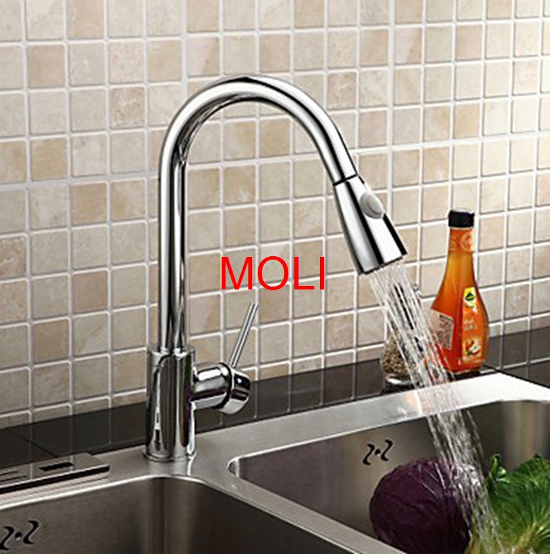 soild brass chrome finish kitchen faucet pull down and pull out torneira cozinha with spray swivel spout