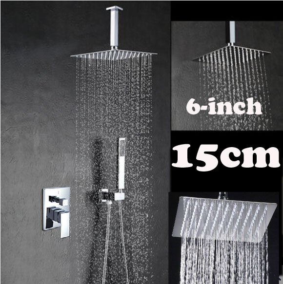 chrome brass single handle shower set faucet ceiling mount brass shower arm + 6