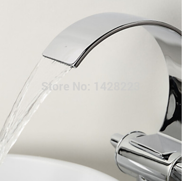 chrome finish unique design waterfall high curve spout bathroom basin sink faucet