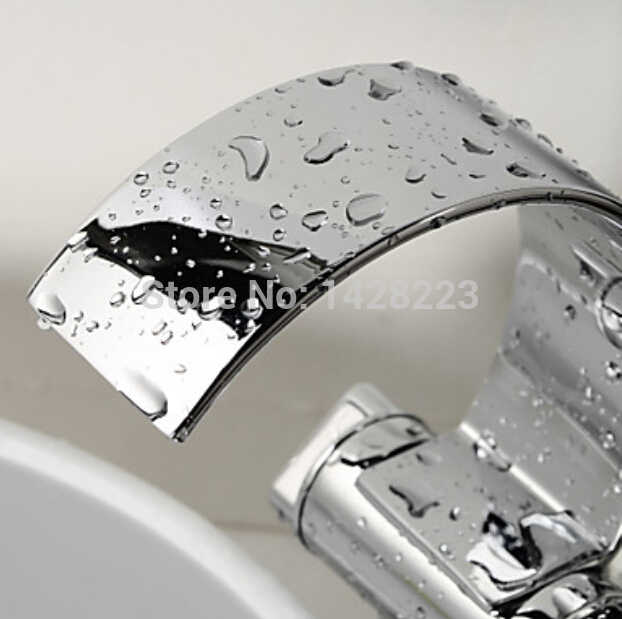 chrome finish unique design waterfall high curve spout bathroom basin sink faucet