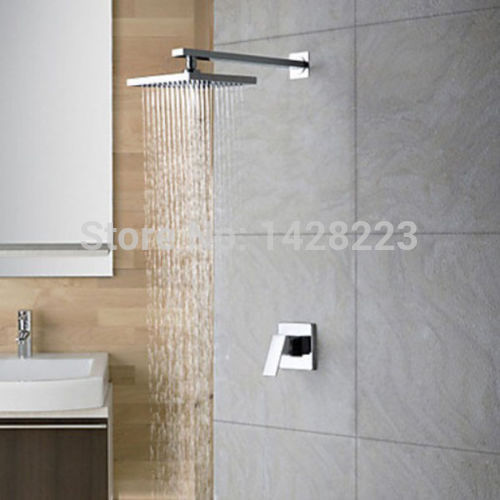 chrome finish wall mounted 8" rainfall shower set faucet single handle bathroom shower mixer taps