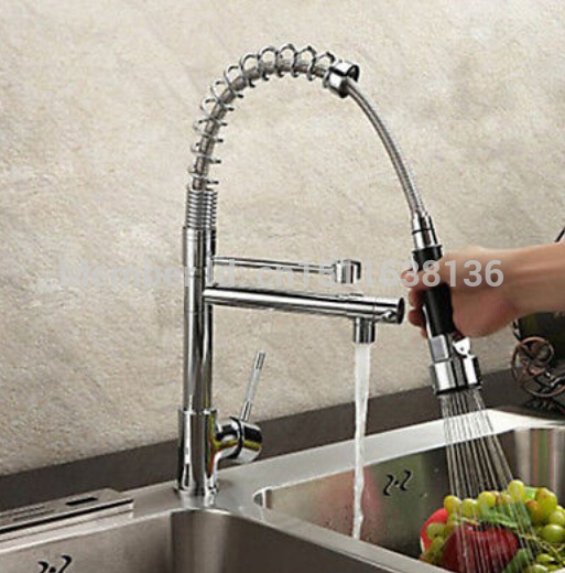 contemporary deck mounted chrome brass kitchen faucet dual spouts sink mixer tap