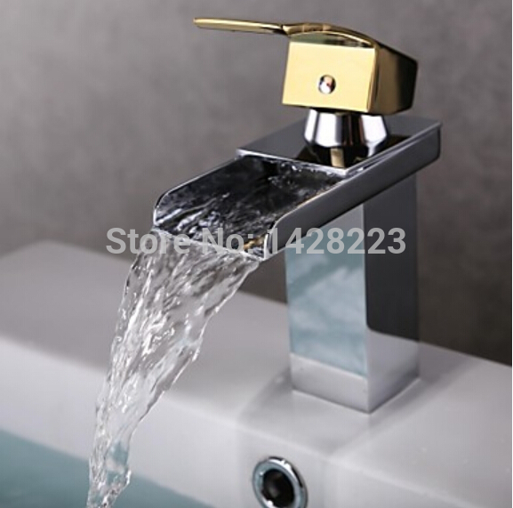 deck mounted bathroom waterfall basin sink faucet chrome finished single hole