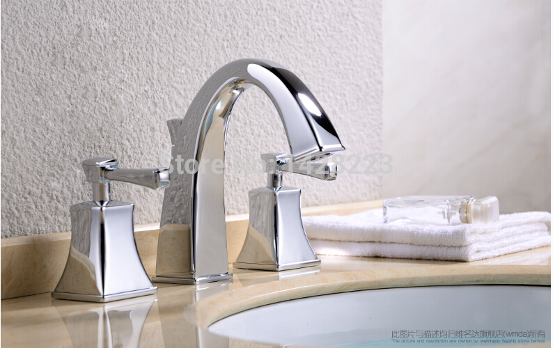 fashion widespread bathroom basin vessel sink faucet chrome brass basin mixer taps dual handle - Click Image to Close