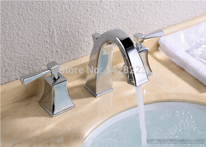 fashion widespread bathroom basin vessel sink faucet chrome brass basin mixer taps dual handle - Click Image to Close