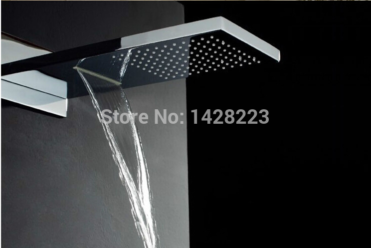 luxury fancy waterfall rain shower faucet sets double functions with the hand shower chrome finished