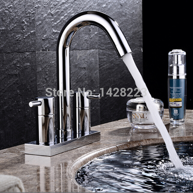 new arrive dual handles deck mount basin sink faucet chrome brass bathroom sink mixer tap
