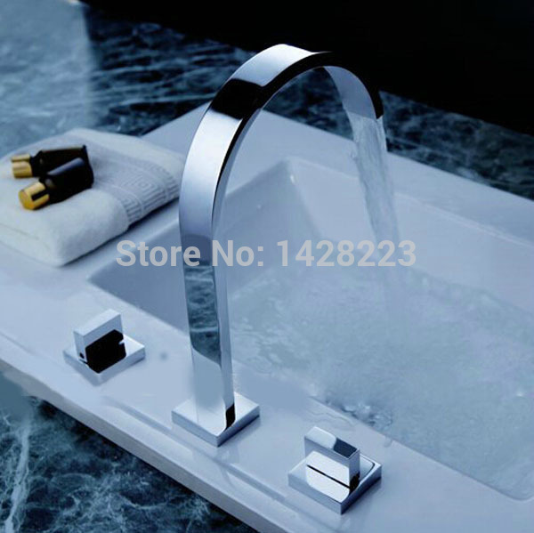 polished chrome deck mounted waterfall basin faucet dual handles bathroom basin mixer taps