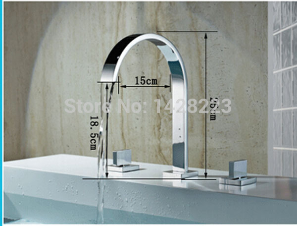 polished chrome deck mounted waterfall basin faucet dual handles bathroom basin mixer taps