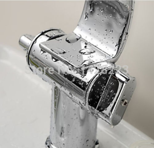 polished chrome dual handles waterfall basin faucet mixer tap deck mounted one hole and cold water