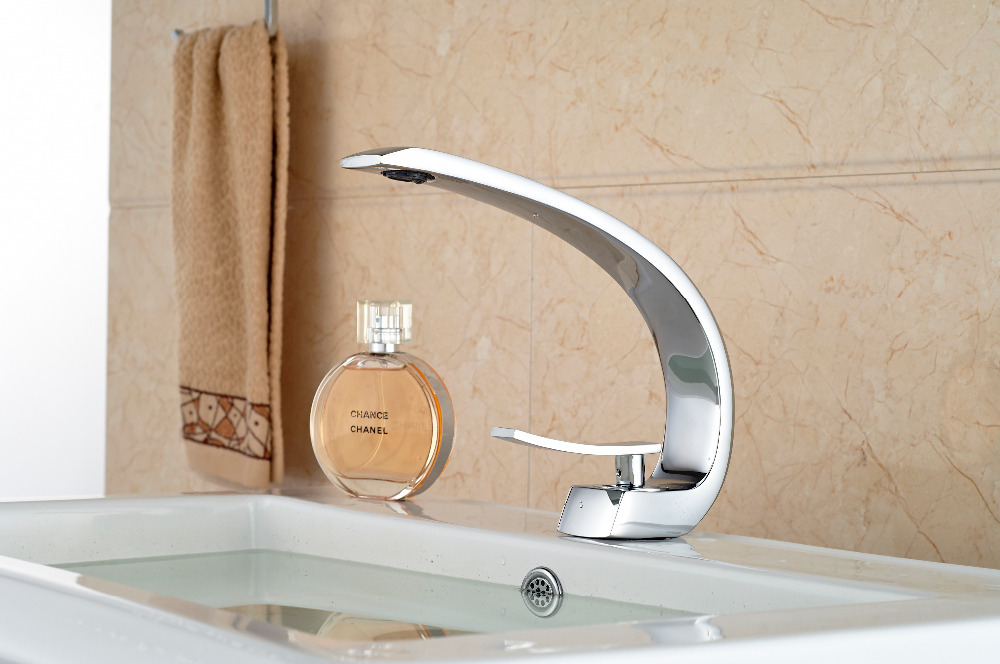 unique design deck mount full brass bathroom basin faucet single handle mixer taps chrome finished
