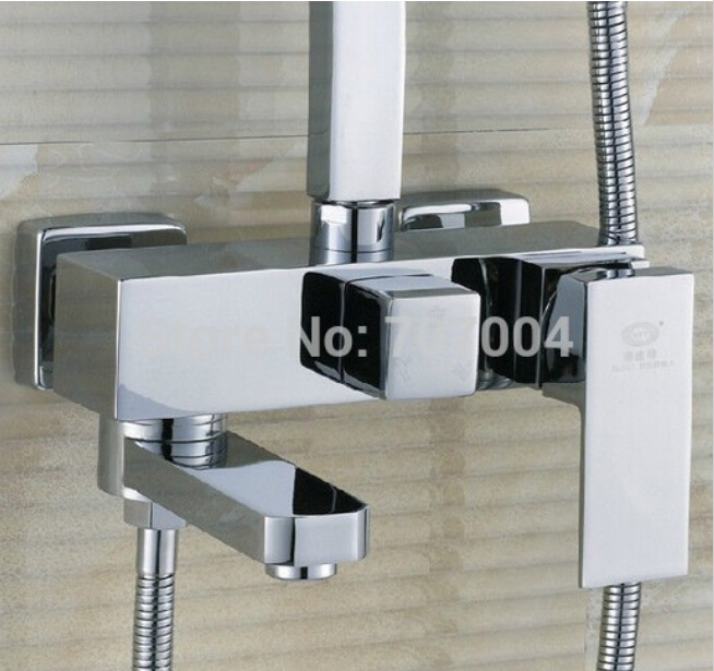 wall mount shower faucet system with 8" ultrathin showerhead abs handshower adjust height / swivel bathtub