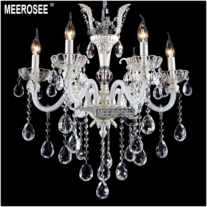 european white chandelier crystals light 6 lamps luxury candle chandelier pendelleuchte lusters for dining room, lobby md8340