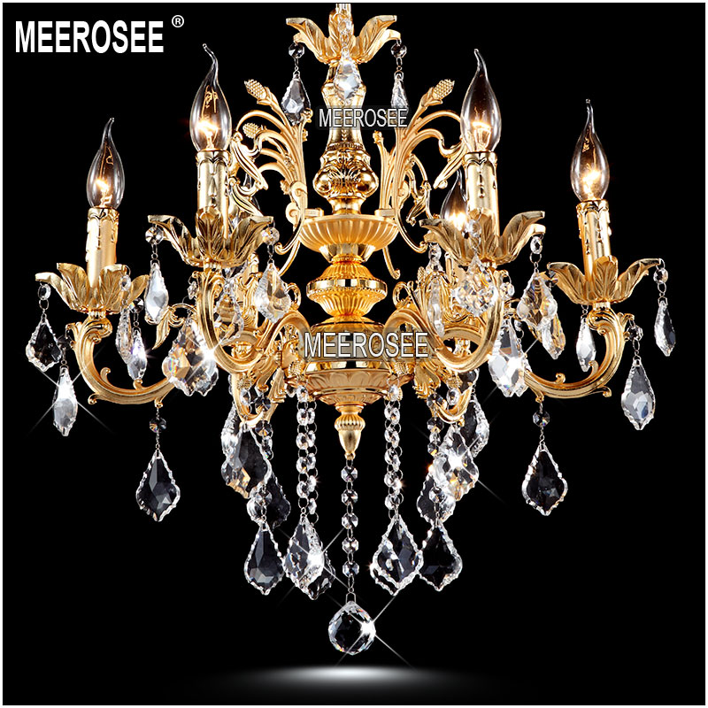 classic 6 arms golden clear crystal chandelier light fixture crystal lustre hanging lamp for foyer lobby md8861 l6 d580mm h600mm