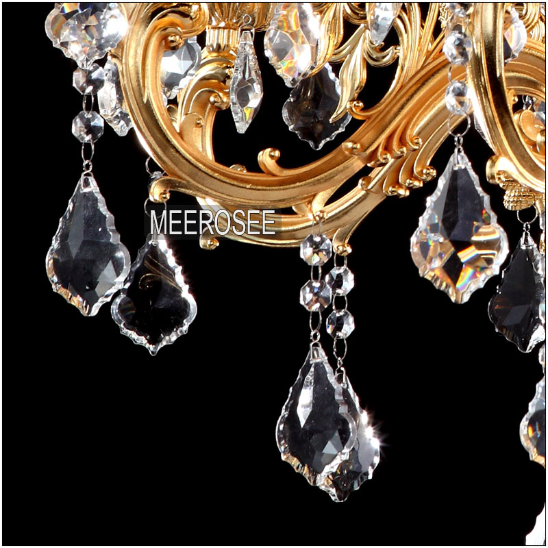 classic 6 arms golden clear crystal chandelier light fixture crystal lustre hanging lamp for foyer lobby md8861 l6 d580mm h600mm