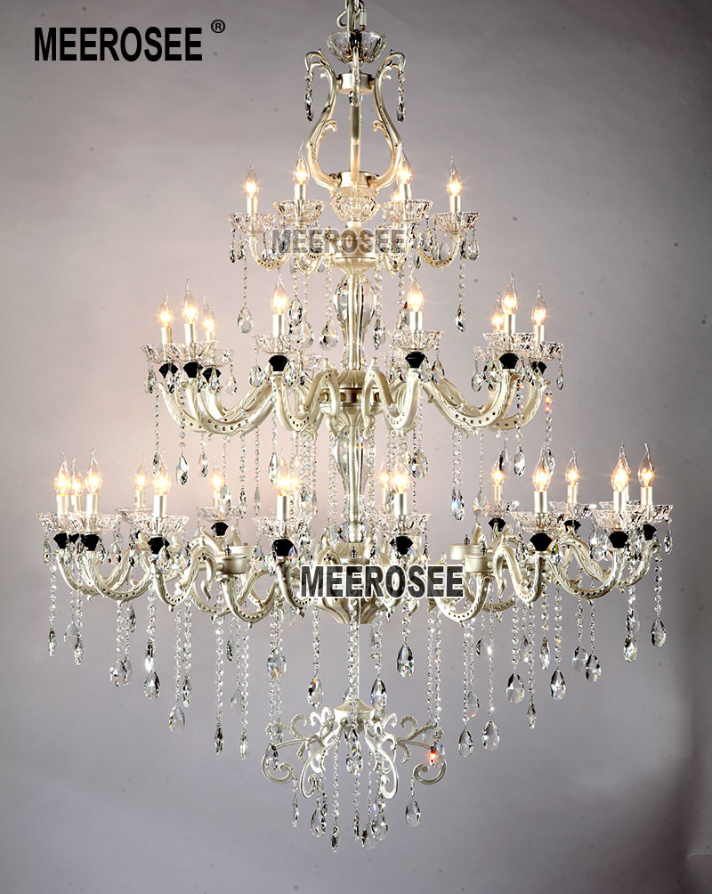 large silver 32 arms crystal chandelier lighting big crystal lustre light fixture for el, lobby, mall, foyer md12823