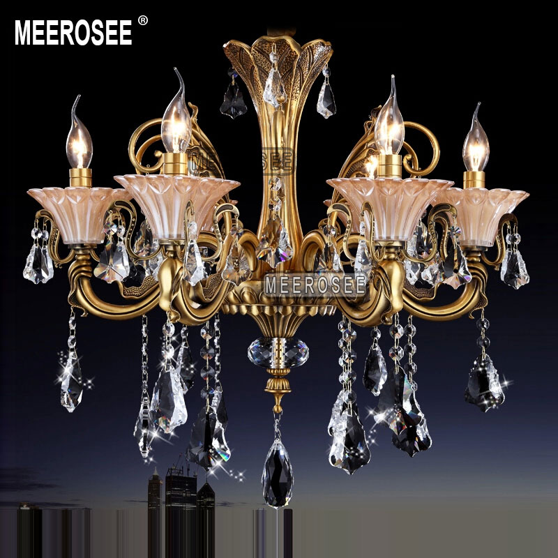 modern 6 arms brass crystal chandelier light fixture glass floral crystal lustre lamp with k9 crystal md8702 d650mmh600mm