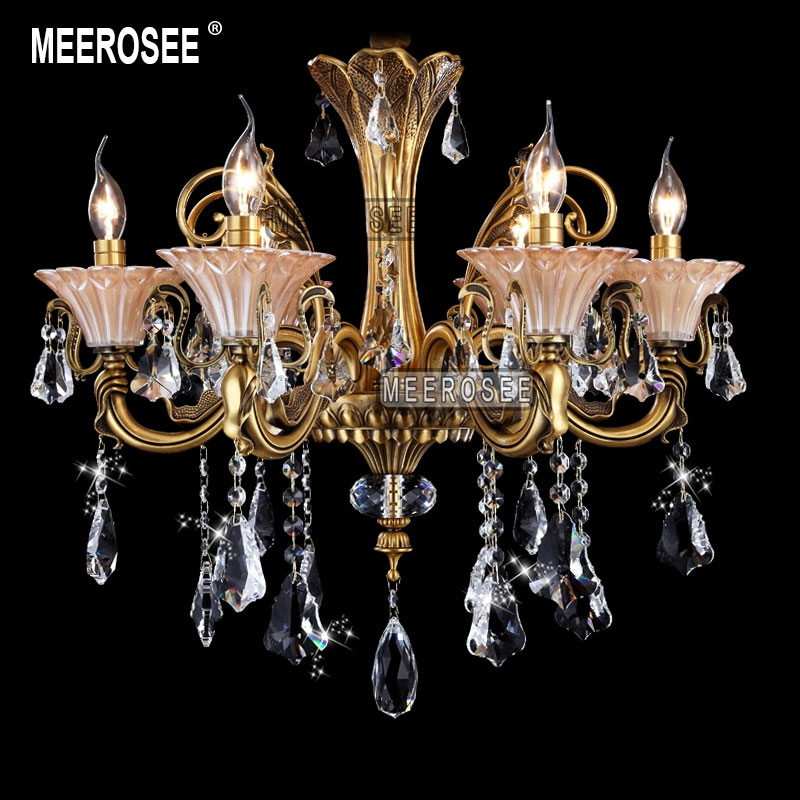 modern 6 arms brass crystal chandelier light fixture glass floral crystal lustre lamp with k9 crystal md8702 d650mmh600mm