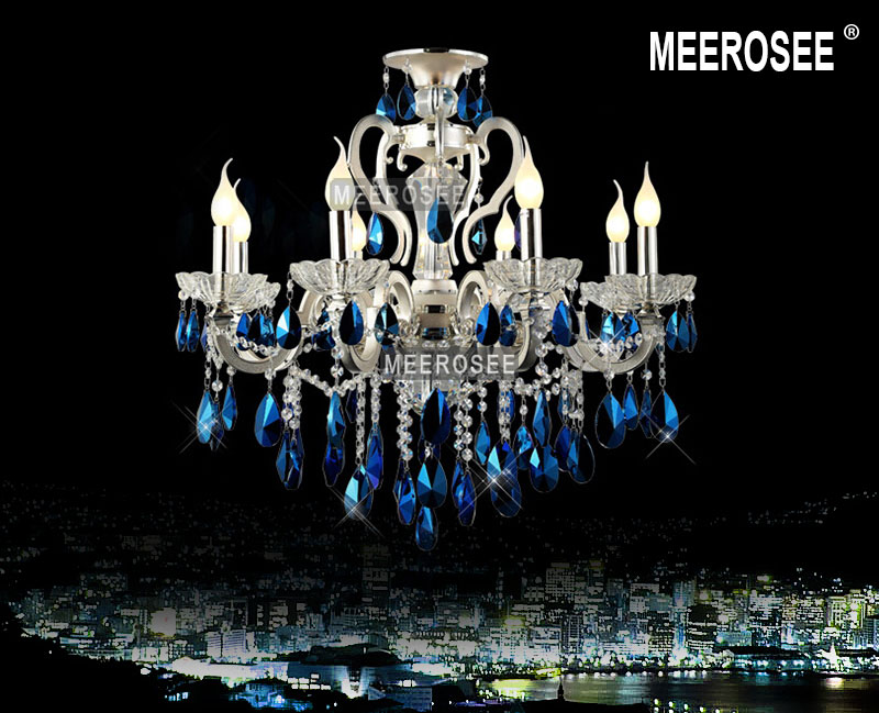 modern silver crystal chandelier light blue crystal lustre light suspension hanging lamp fixture for foyer lobby md8453 l8
