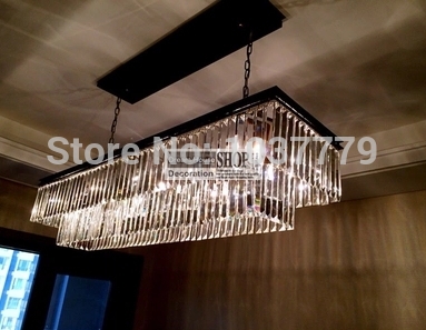 2-ring crystal black iron odeon clear glass rectangular chandelier 125cm length
