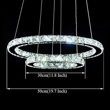 50cm luxury modern crystal led pendant light lamp with two rings,lustres de cristal sala teto