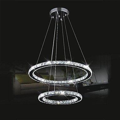 50cm luxury modern crystal led pendant light lamp with two rings,lustres de cristal sala teto