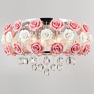 idyllic pink flower hanging modern led crystal pendant light lamp for living room, lustres de cristal sala teto