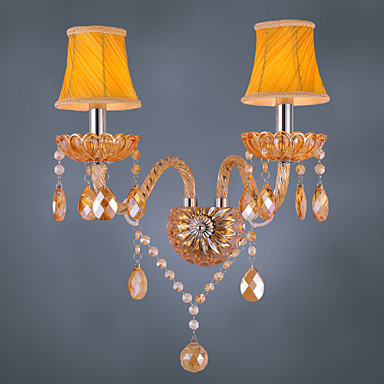 led crystal wall light lamp with 2 lights fabric shade,led wall sconce arandela lampara de pared
