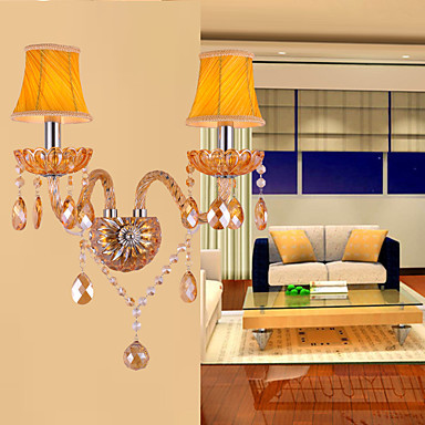 led crystal wall light lamp with 2 lights fabric shade,led wall sconce arandela lampara de pared