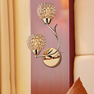 lustre,goldern modern crystal led wall light lamp with 2 lights for bedroom living room wall sconce