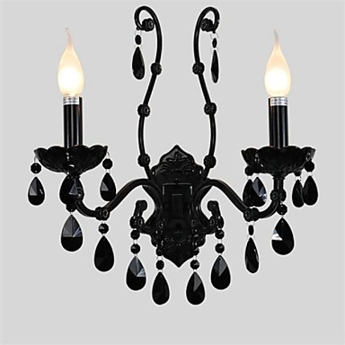wall sconce,modern black crystal led wall lamp light with 2 lights for bed living room home lighting