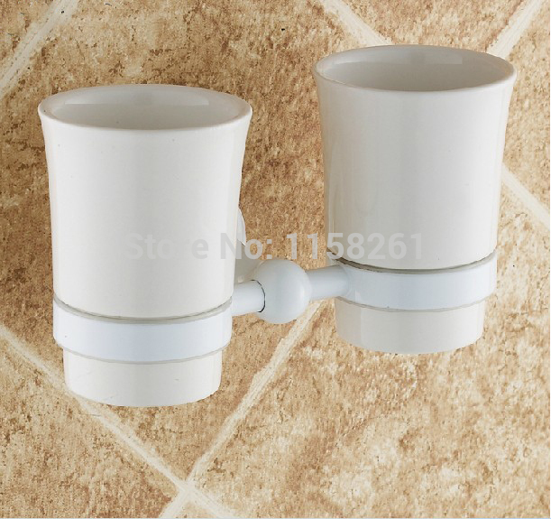 double tumbler holder/toothbrush cup holder, base white painted finish+ceramic cup,bathroom accessories st-3597
