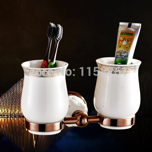 new modern accessories luxury european style rose gold copper toothbrush tumbler&cup holder wall mount bath product 5303