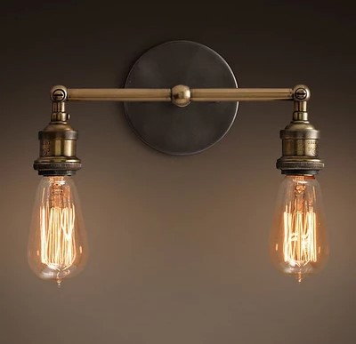 120w american country style loft vintage industrial wall lamp with 2 lights fixtures , edison wall sconce