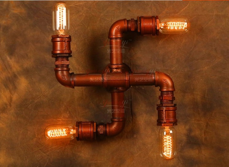 industrial wall lamp with 4 lights for home in loft style edison wall sconce,vintage wall light pipe lamp
