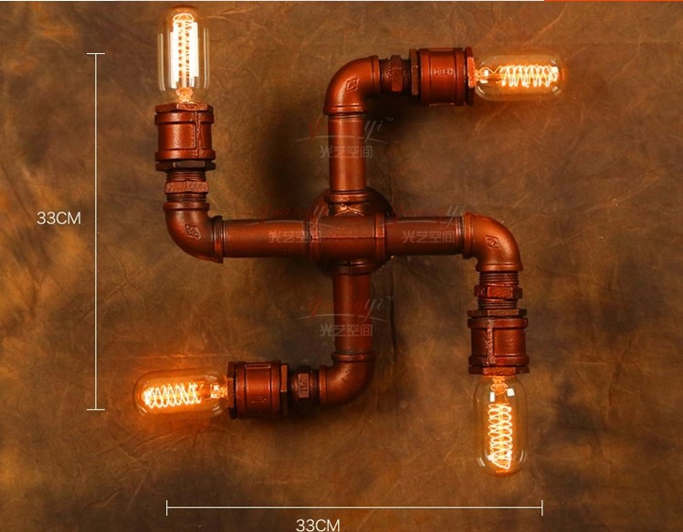 industrial wall lamp with 4 lights for home in loft style edison wall sconce,vintage wall light pipe lamp