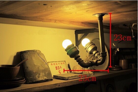 retro loft style vintage industrial lighting led wall lamp with 2 lights fixtures,iron water pipe lamp led wall sconce
