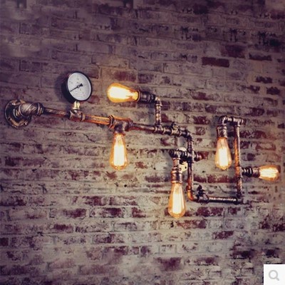 retro loft style vintage industrial wall lamp light with 5 lights for home edison wall sconce,pipe lamp