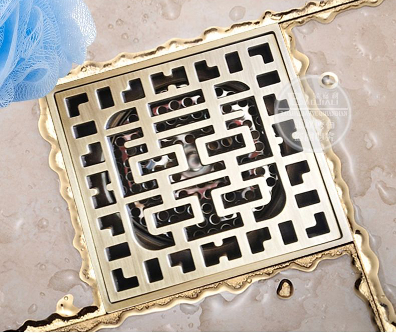 4" 10*10cm euro square antique brass art carved flower bathroom sanitary floor drain waste grate new drain sink blj-75