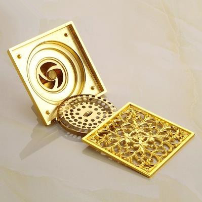bathroom balcony copper deodorant square floor drain strainer cover sink grate waste gold color 4-inch dl6616
