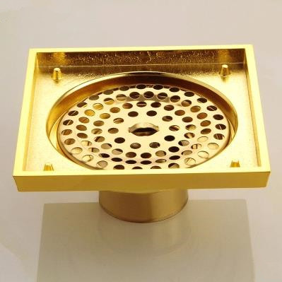 bathroom balcony copper deodorant square floor drain strainer cover sink grate waste gold color 4-inch dl6616