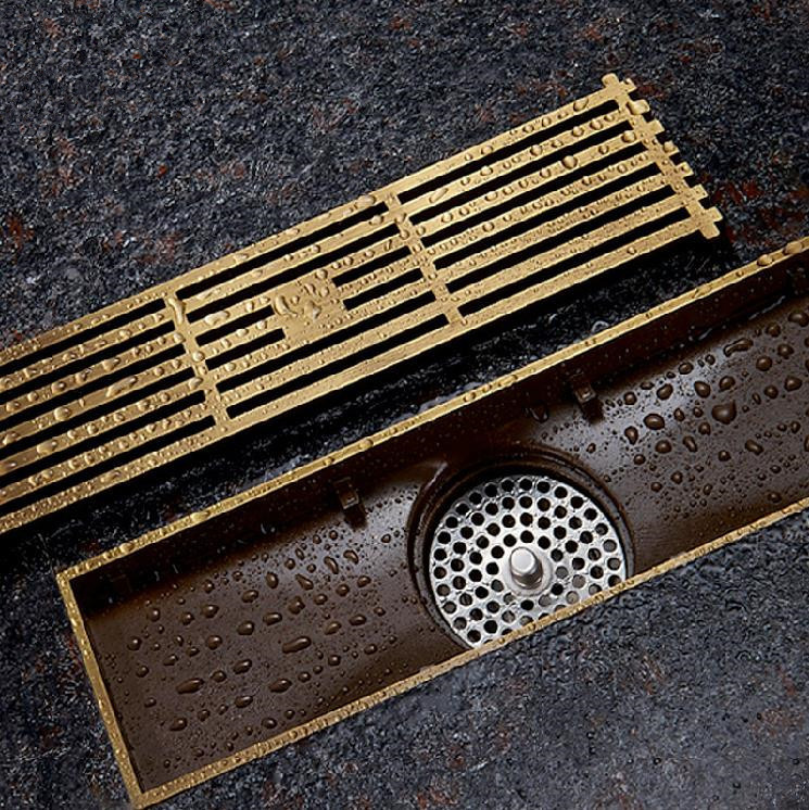 euro style antique brass bathroom linear shower drain floor drain wire strainer art carved brass cover waste drainer