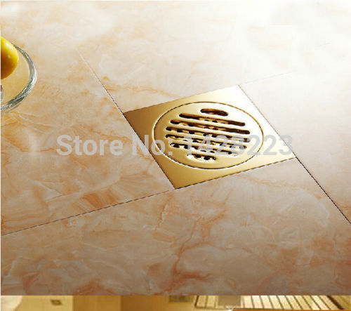 modern new designed golden finished square art bathroom shower floor drain washer grate waste drain 4"