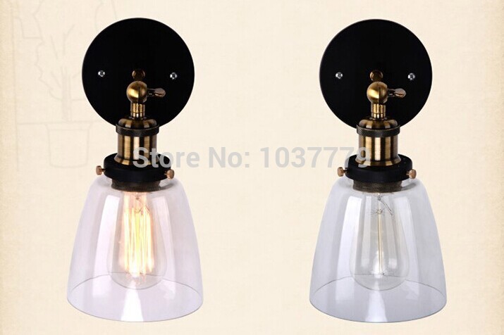 aged steel glass shade filament vintage wall lamp